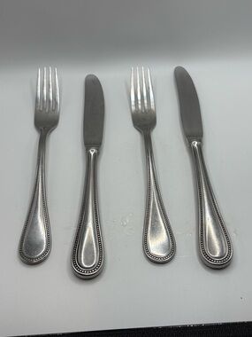 Towle Beaded Antique Stainless Flatware Lot 4 Pc 2 Dinner Forks 2 Knives